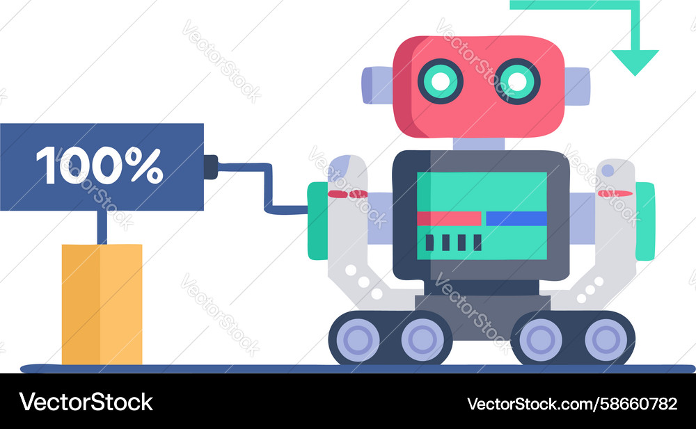 Fully charged robot with 100 power indicator Vector Image