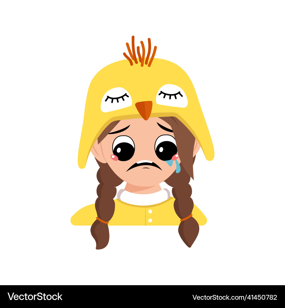 Girl with big eyes and crying tears emotion Girl with big eyes and crying tears emotion vector image