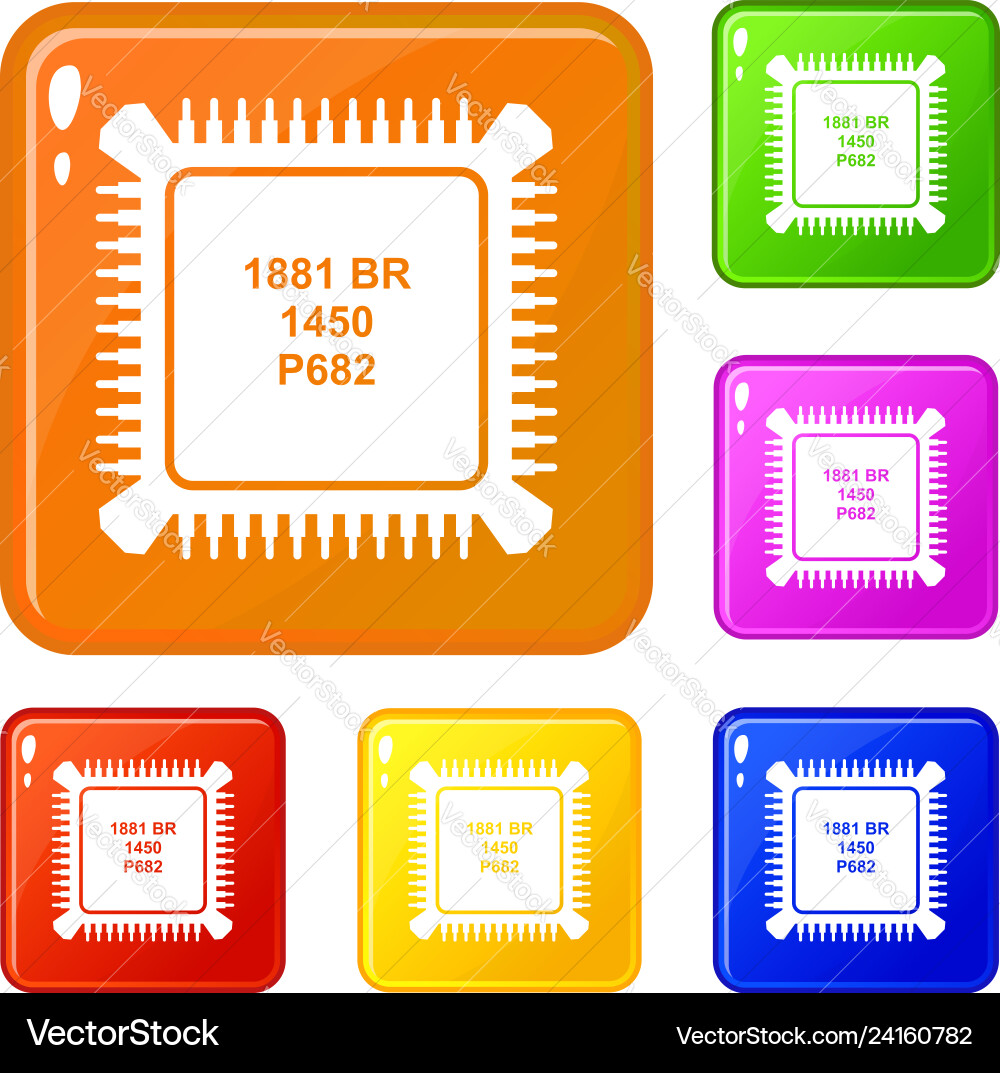 Processor microchip icons set color Processor microchip icons set color vector image
