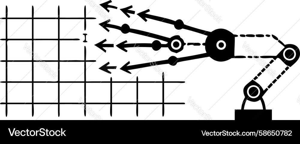 Robotic arm with data flow and grid design Vector Image