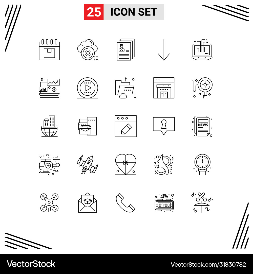 Set 25 lines on grid for computer arrow cancel vector image