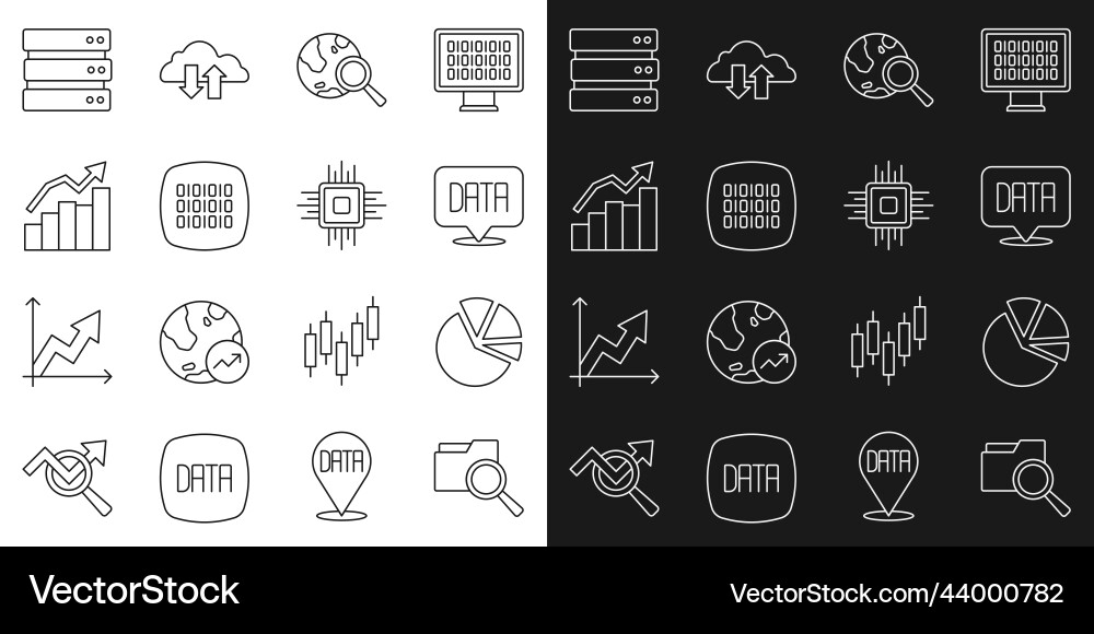 Set line search with folder pie chart infographic Set line search with folder pie chart infographic vector image
