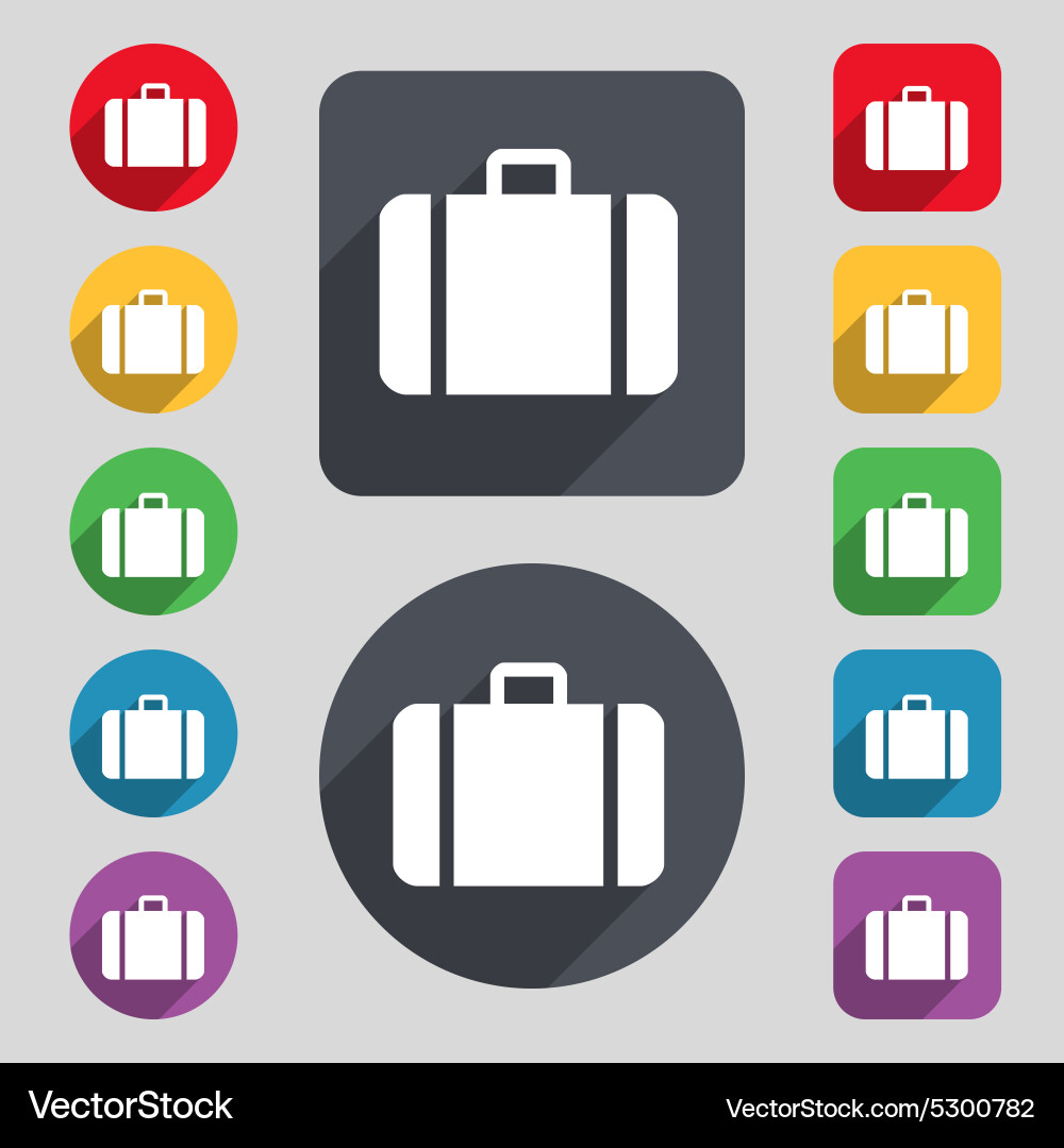 Suitcase icon sign a set of 12 colored buttons Vector Image