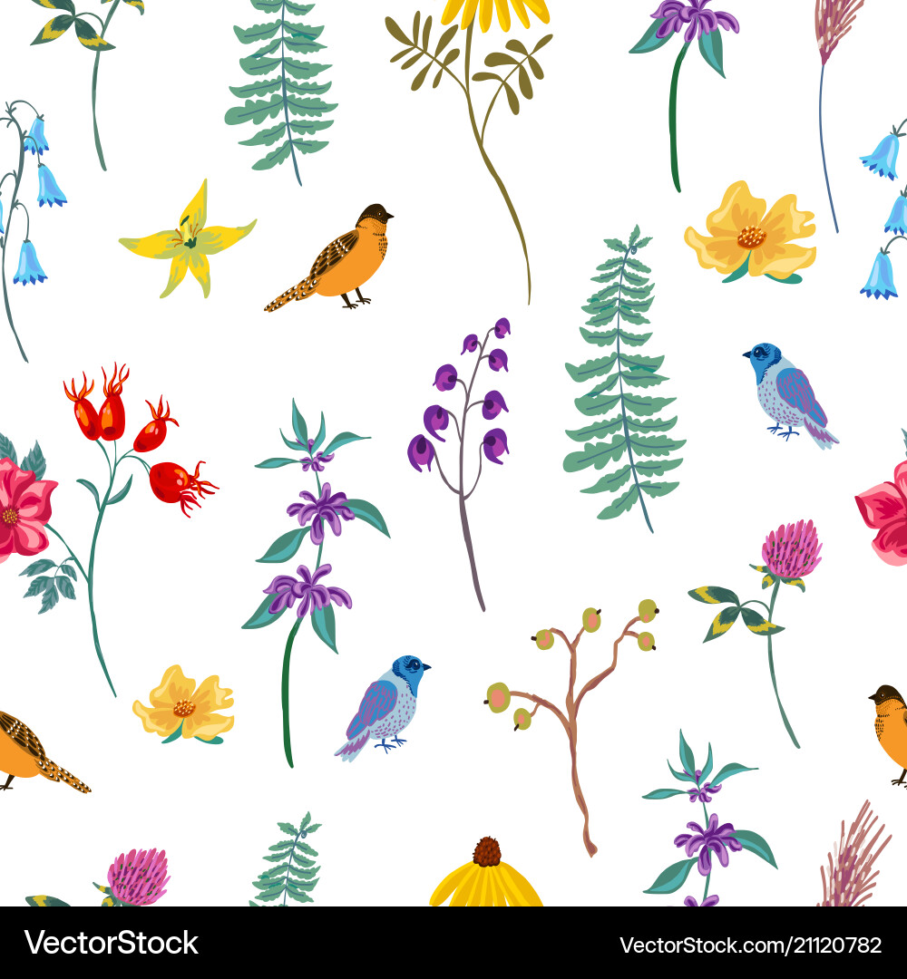 Vintage Floral Bird Pattern Vector Image