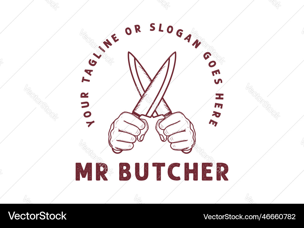 Vintage retro hand hold crossed meat knife Vintage retro hand hold crossed meat knife vector image