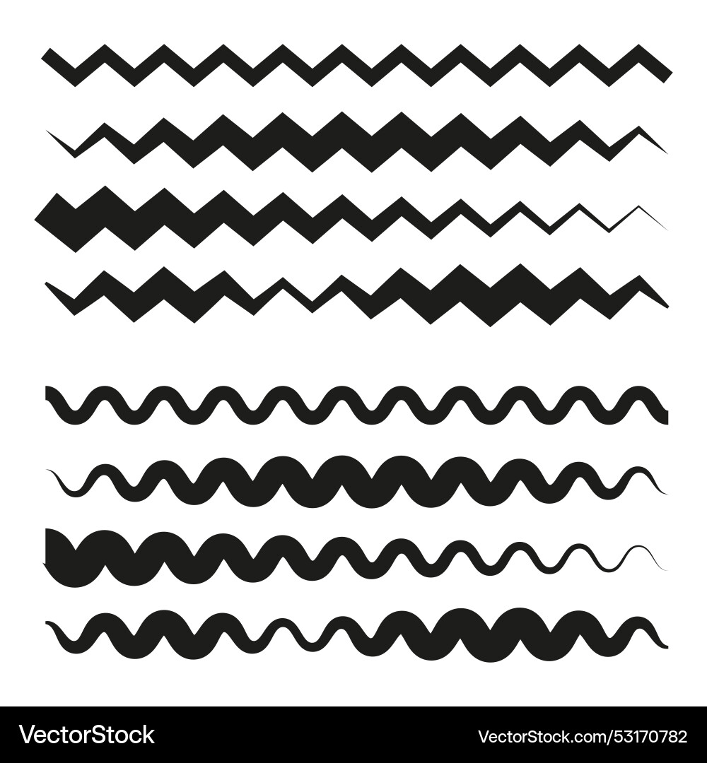 Zigzag and wave lines geometric pattern set vector image