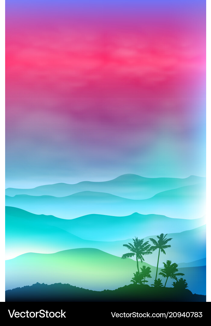Background with palm tree and mountains in the fog Background with palm tree and mountains in the fog vector image
