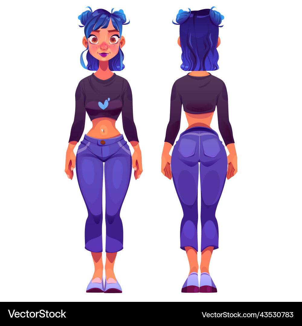 Cartoon girl front back view animation character vector image