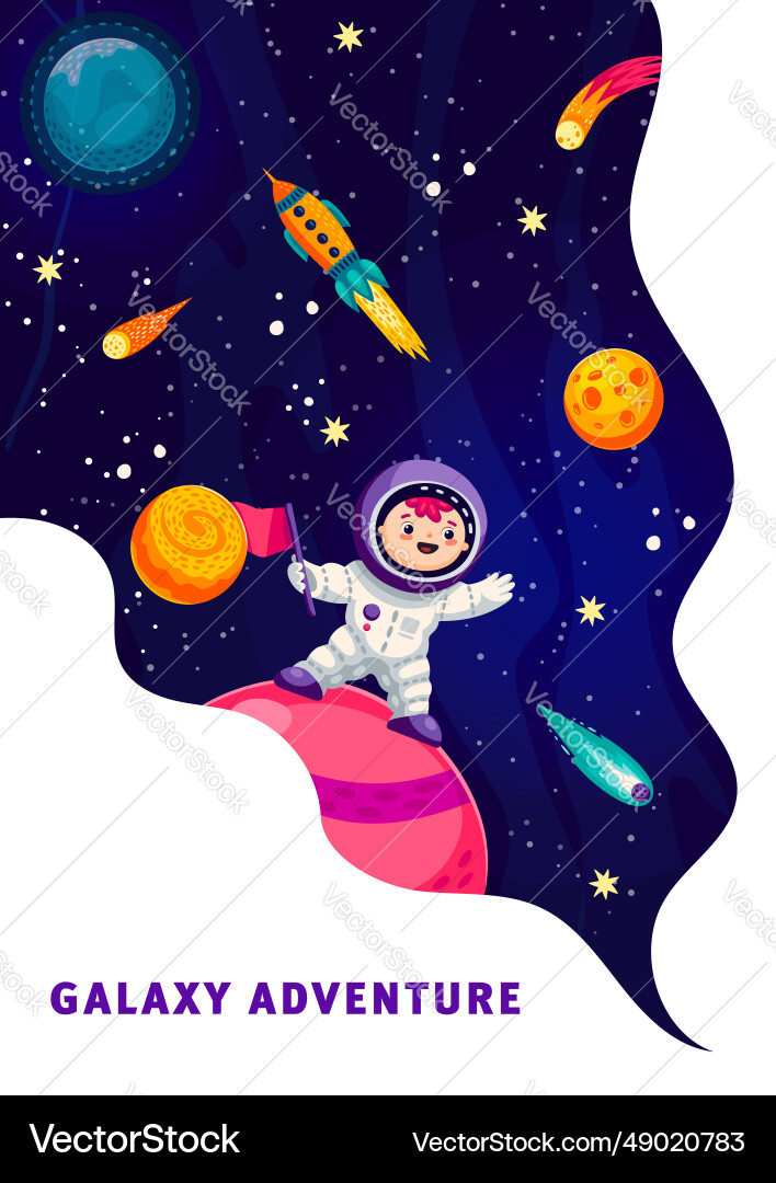 Cartoon Kind Astronaut auf Weltplaneten Poster Cartoon Kind Astronaut auf Weltplaneten Poster vektorbild