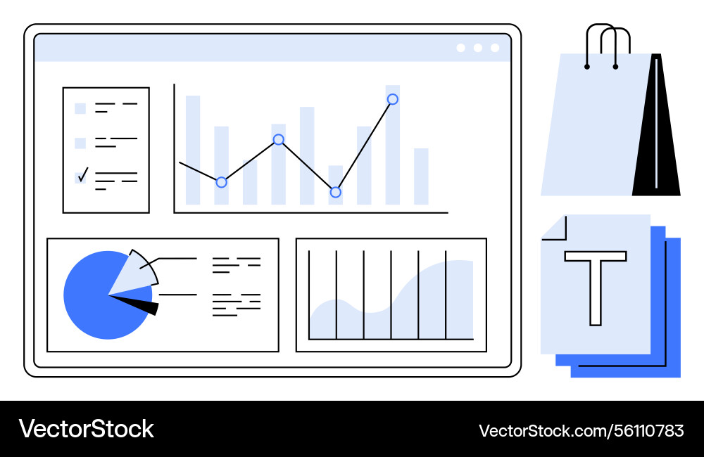 Data dashboard with analytics charts and shopping Data dashboard with analytics charts and shopping vector image