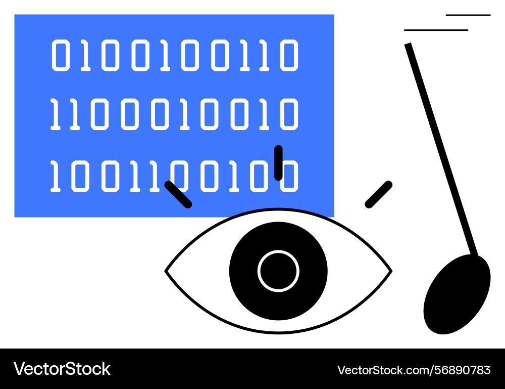 Eye observing binary code with musical note vector image