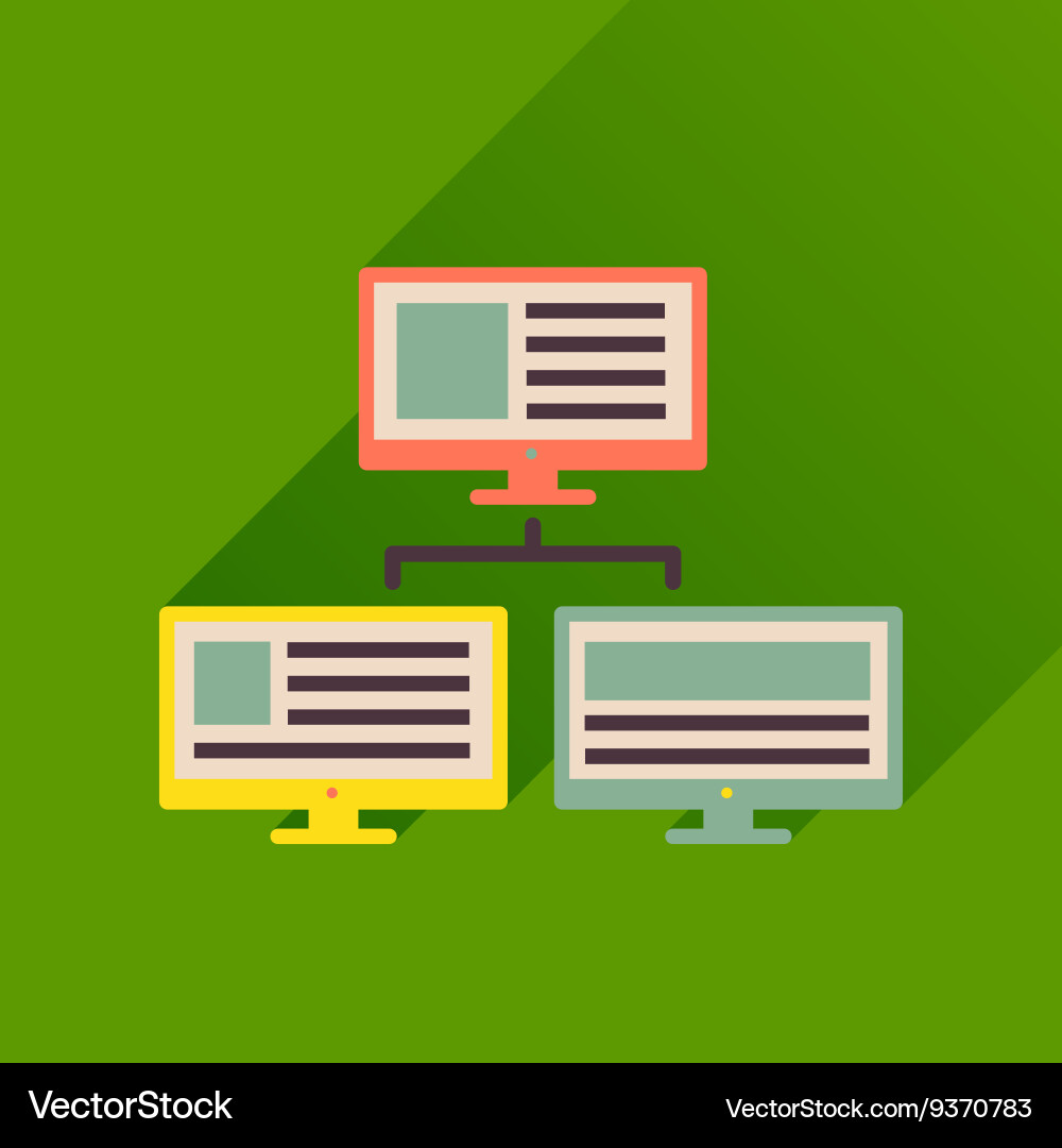 Flat icon with long shadow computer network vector image