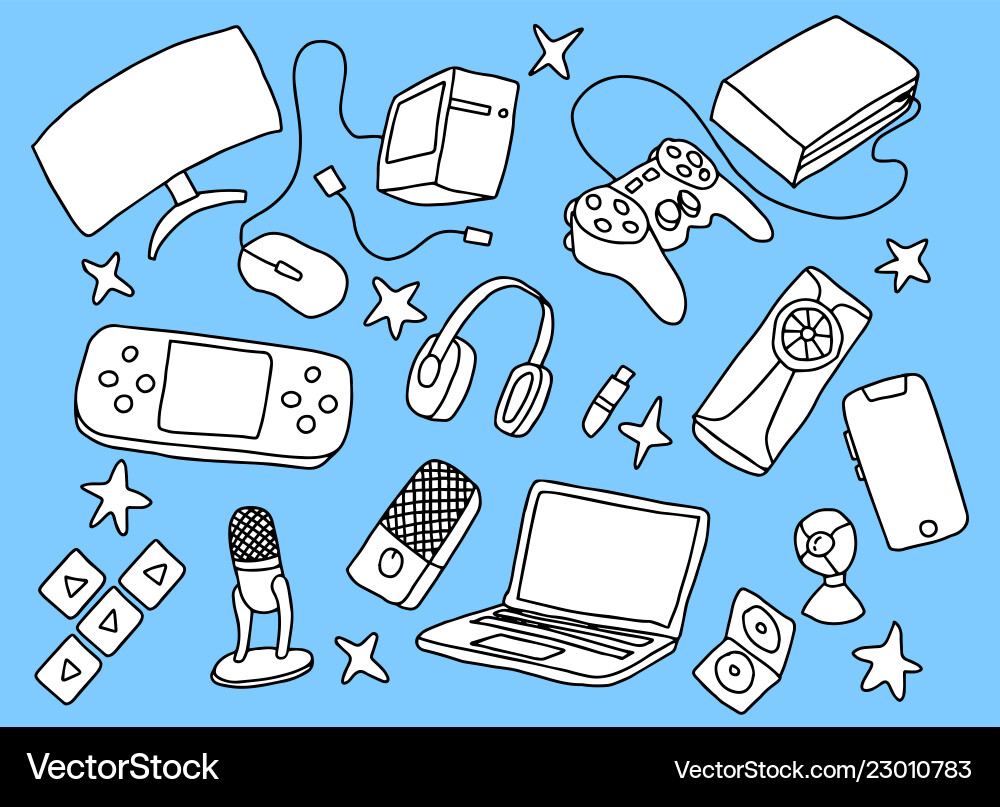 Games doodle art with blue background and hand Games doodle art with blue background and hand vector image