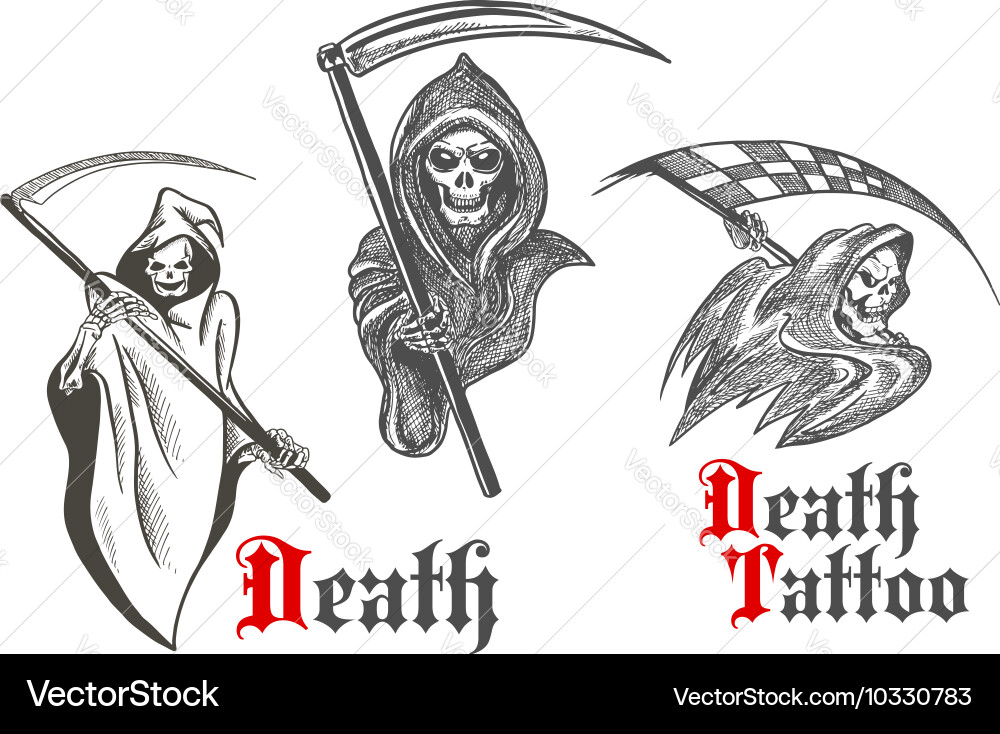 Grim Reaper Sketch - Death & Scythe vector image