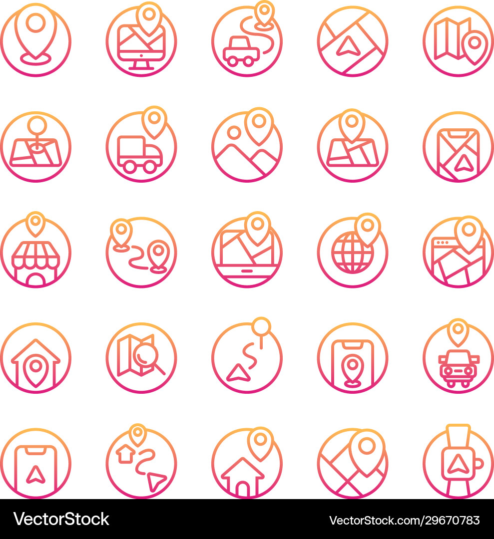 Location and map gradient icon set vector image