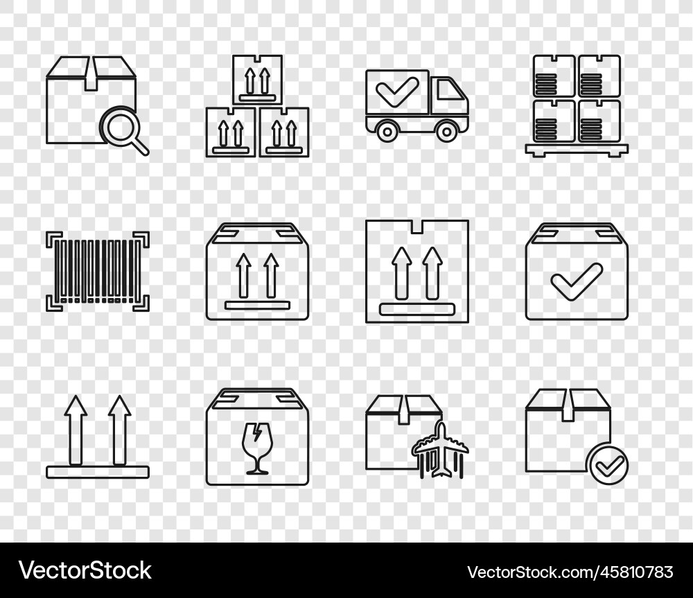 Set line this side up package box with check mark vector image