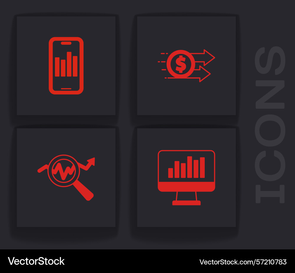 Set monitor with graph chart mobile financial Set monitor with graph chart mobile financial Vector Image