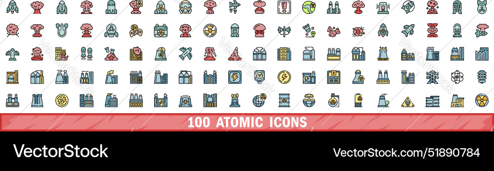100 atomic icons set color line style 100 atomic icons set color line style vector image