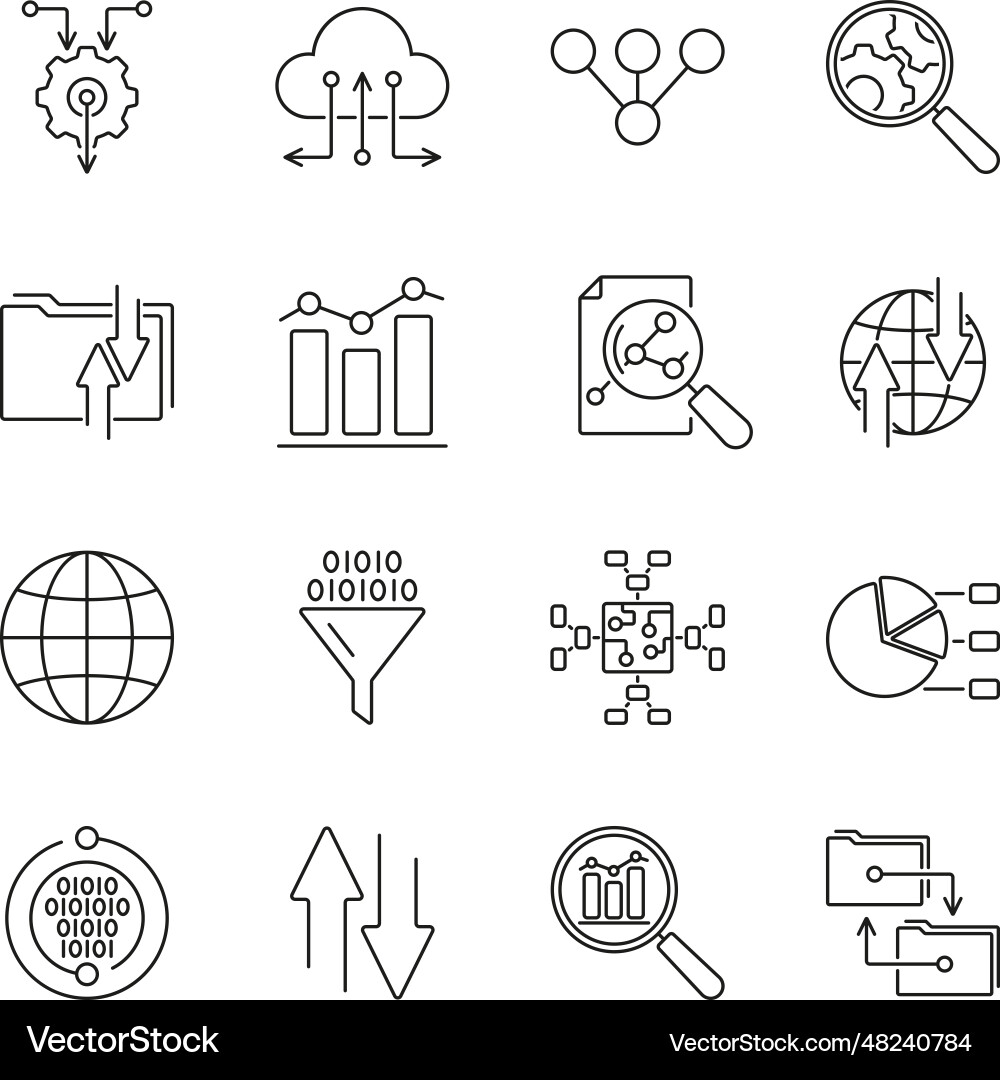 Big data analysis line icon set information Big data analysis line icon set information vector image
