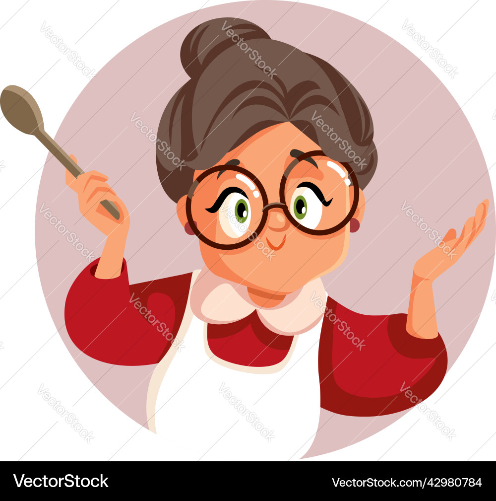Cheerful Granny with Wooden Spoon vector image
