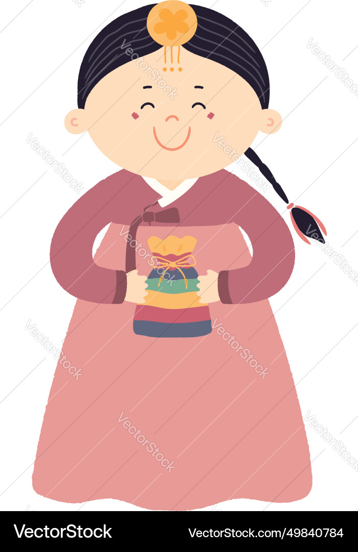 Cute girl in hanbok holding traditional korean Cute girl in hanbok holding traditional korean vector image