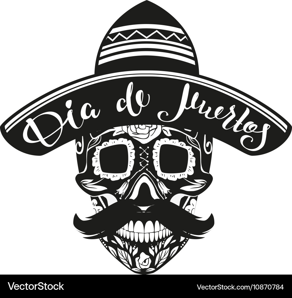 Dia de Muertos Skull with Hat Vector Image