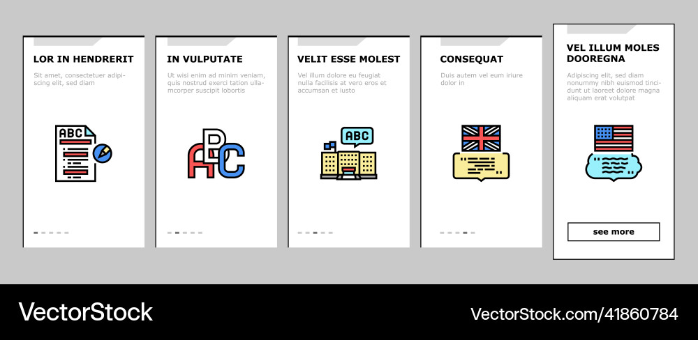 English language learn at school onboarding icons Vector Image