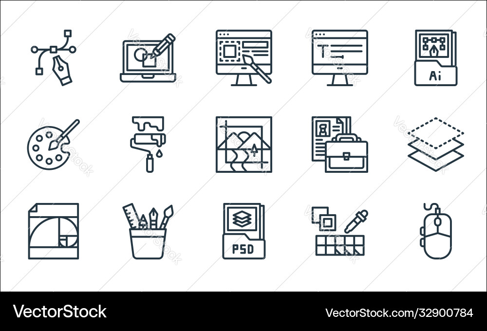 Graphic design line icons linear set quality Graphic design line icons linear set quality vector image