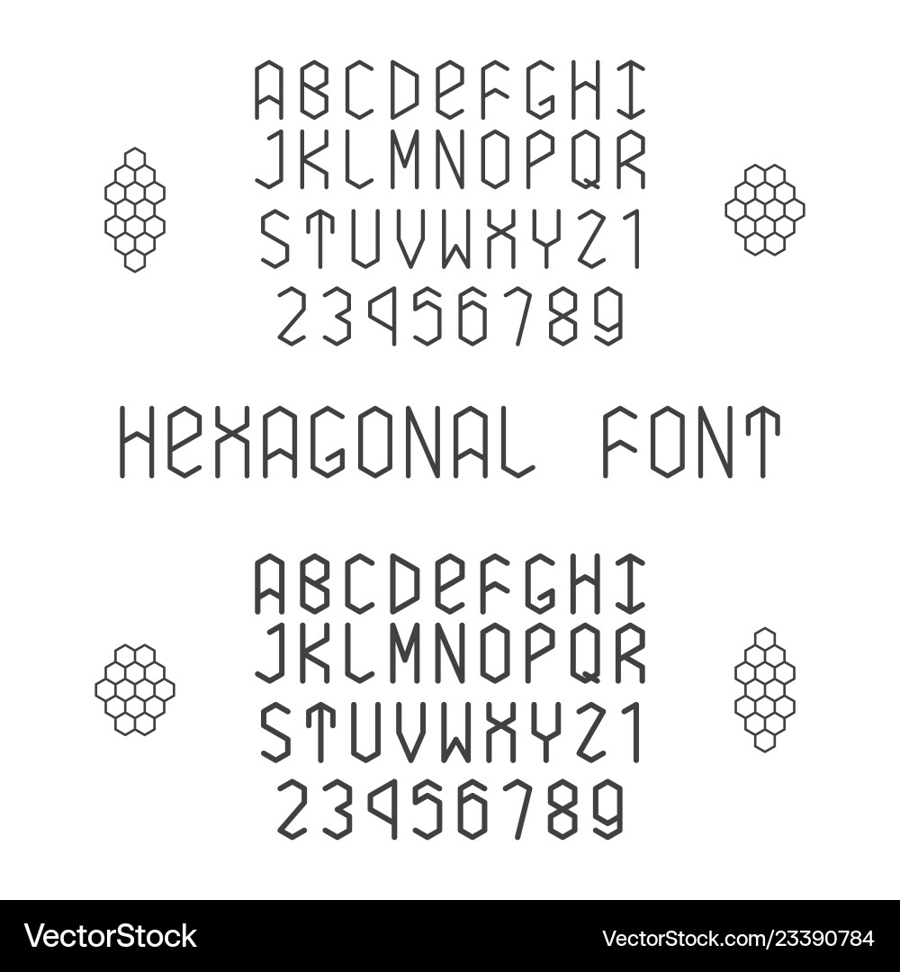 Hexagonal font with numerals in normal and bold vector image