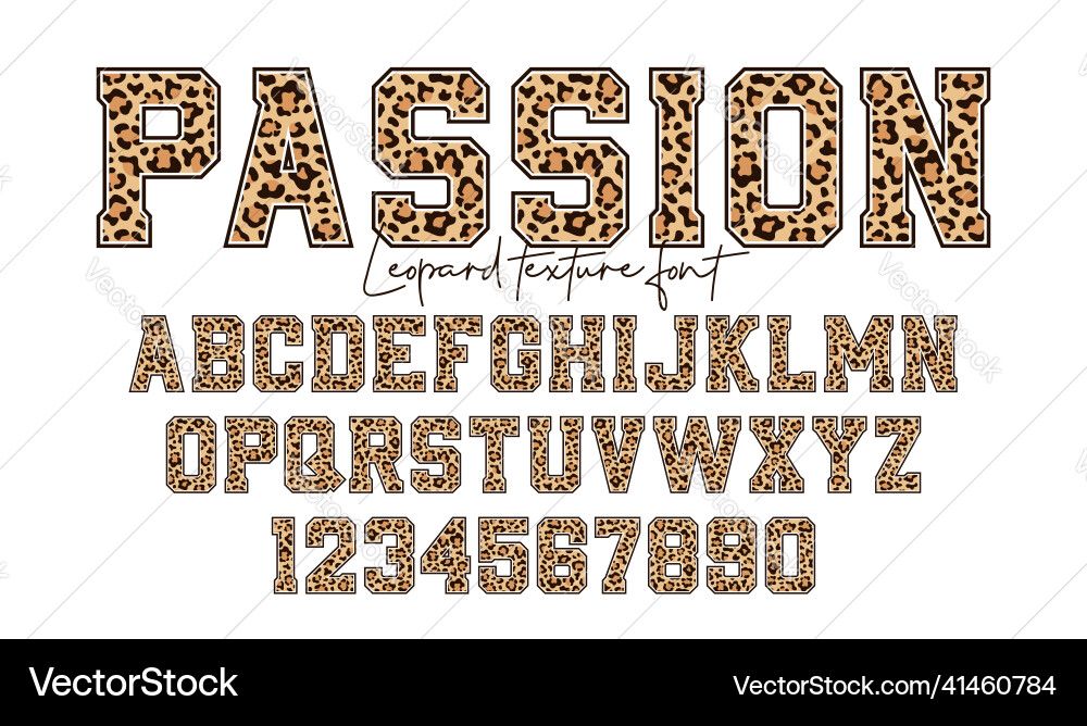 Leopard Print Font - Alphabet & Numbers vector image