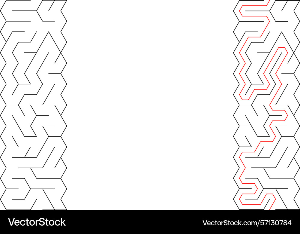 Mazes one solved with a red path Mazes one solved with a red path vector image