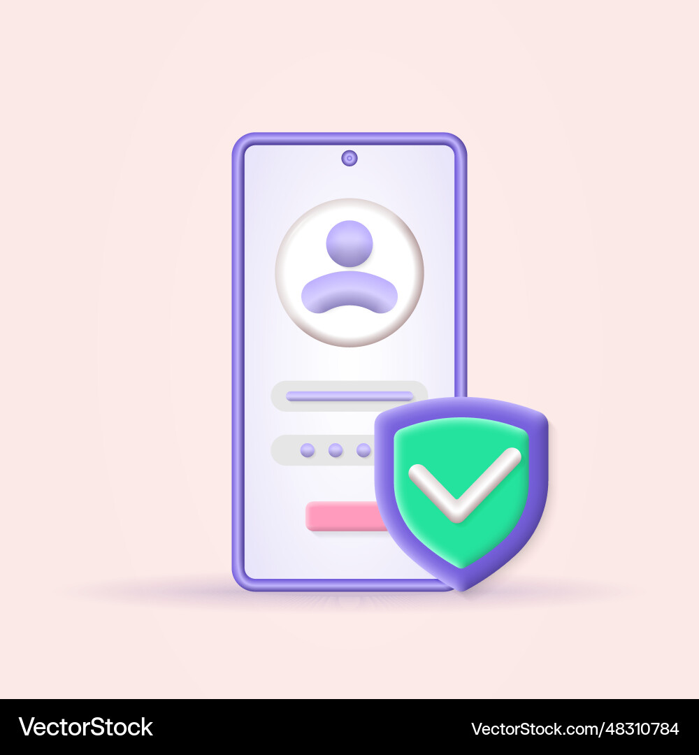 Phone login password 3d icon with security shield Phone login password 3d icon with security shield vector image
