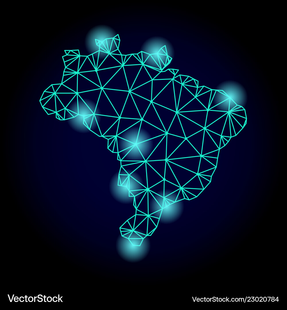 Polygonal network mesh map of brazil with light Polygonal network mesh map of brazil with light vector image