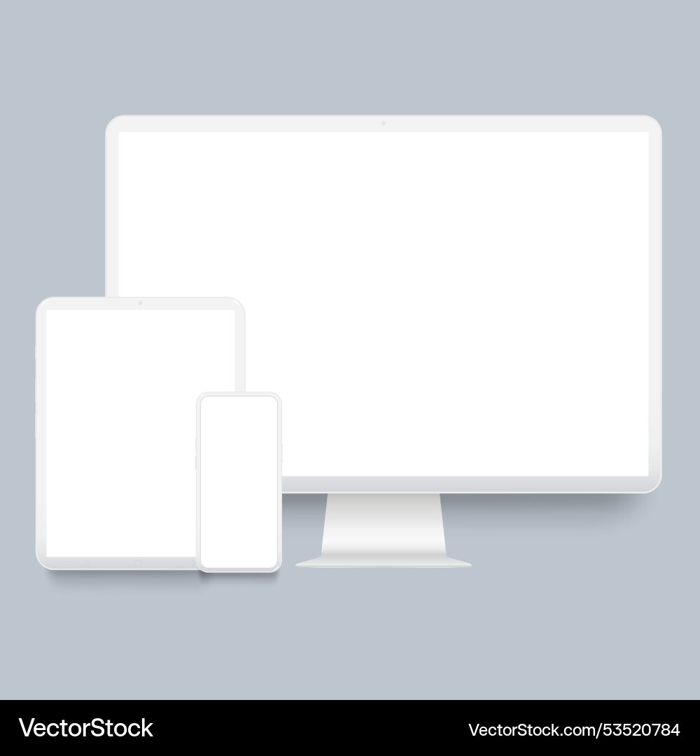 Weiß Desktop Computer Laptop Smartphone Tablet Weiß Desktop Computer Laptop Smartphone Tablet vektorbild