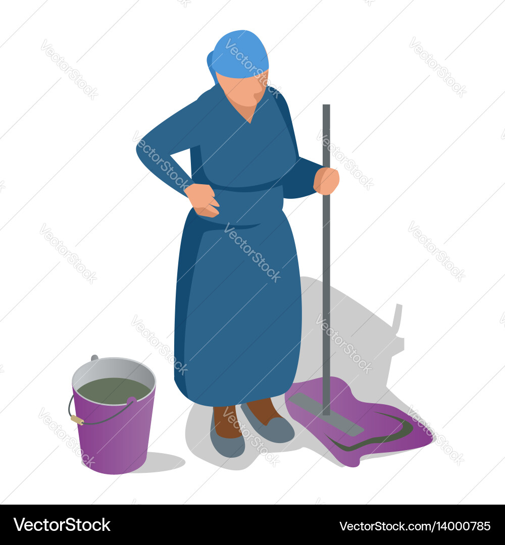 An old woman with a mop in her hand and bucket An old woman with a mop in her hand and bucket vector image