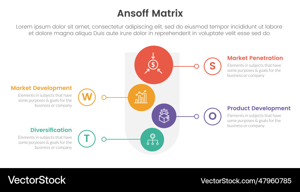 Ansoff matrix framework growth initiatives Ansoff matrix framework growth initiatives vector image