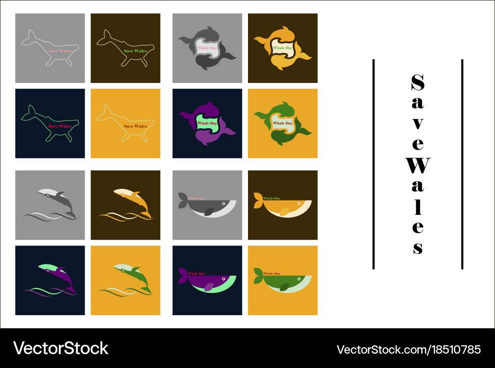 Assembly of flat icons on theme save whales vector image