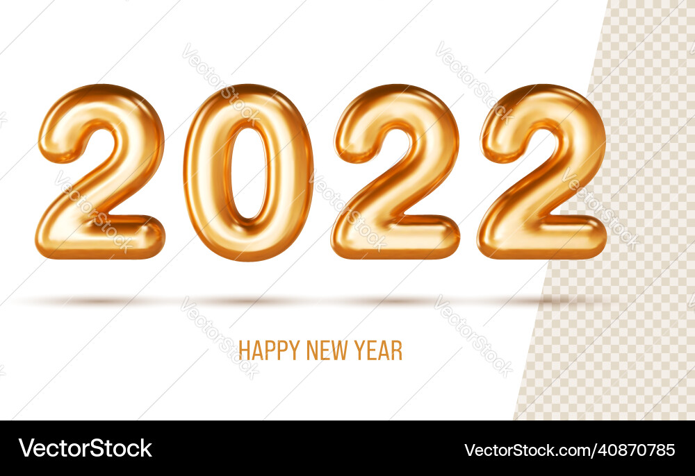 Happy new year 2022 realistic golden metal number Happy new year 2022 realistic golden metal number vector image