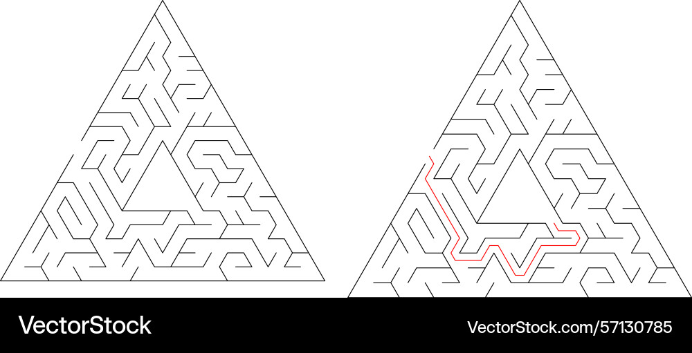 Mazes one solved with a red path vector image