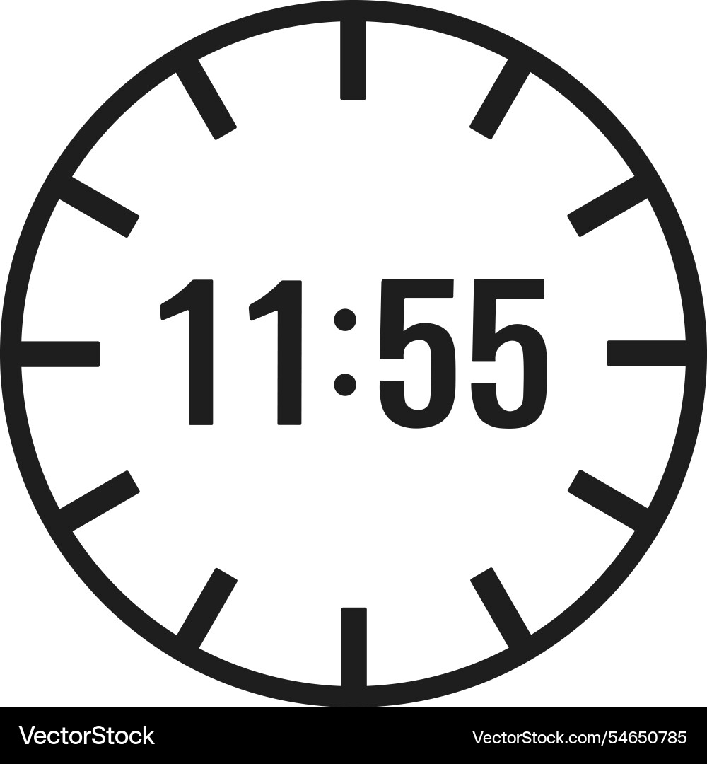 Minimalist clock at 1155 - countdown timer icon Minimalist clock at 1155 - countdown timer icon vector image
