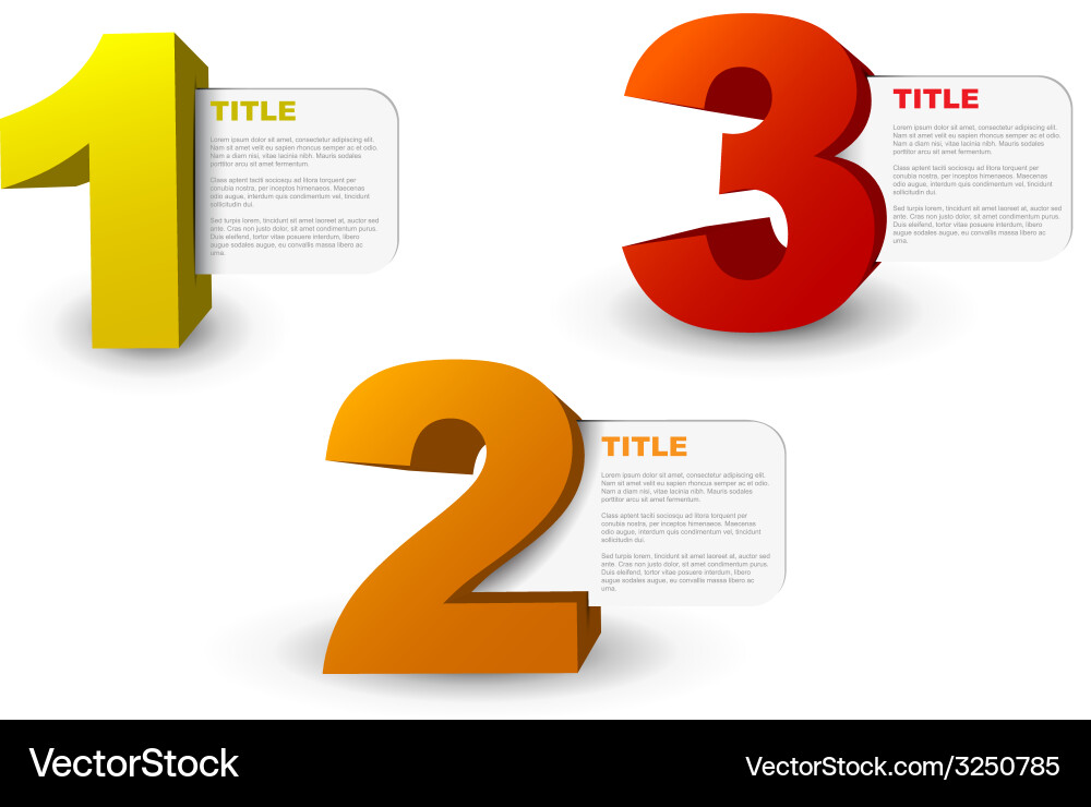 One two three - 3d progress icons vector image