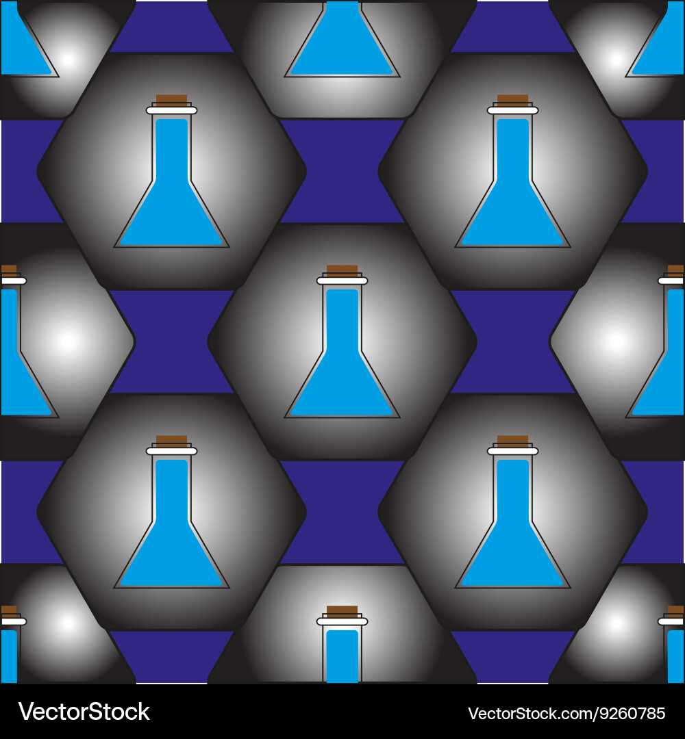 Pattern of flasks in hexagons which represent Vector Image