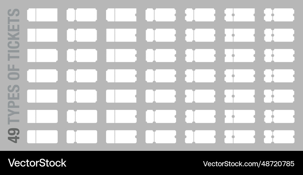 Set of 49 unique blank or empty ticket template Set of 49 unique blank or empty ticket template vector image