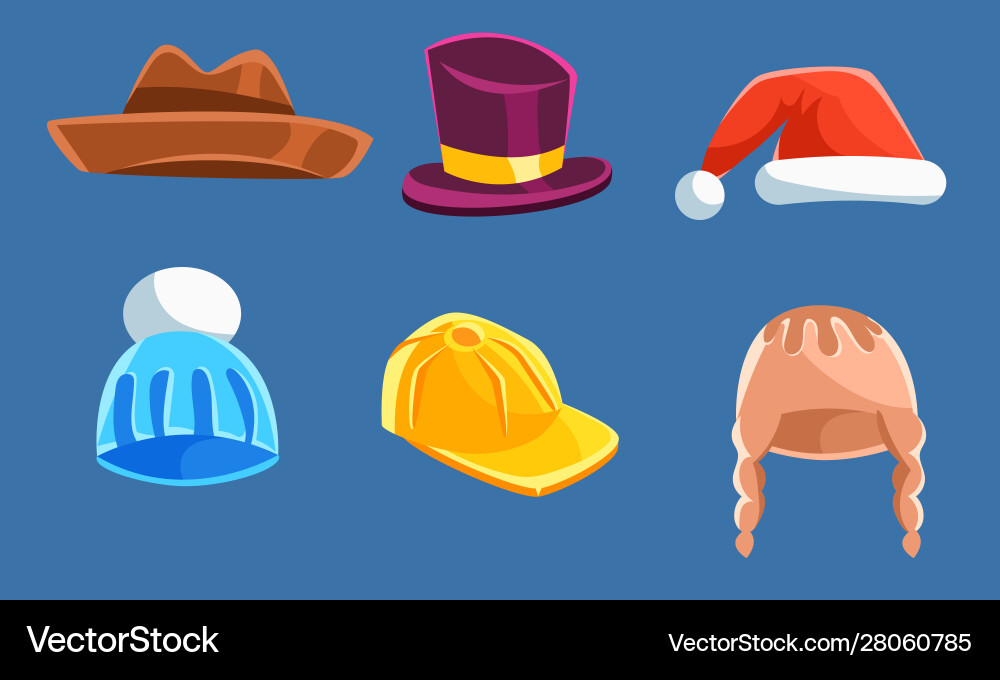 Set with different kind of hats and headwears Set with different kind of hats and headwears vector image
