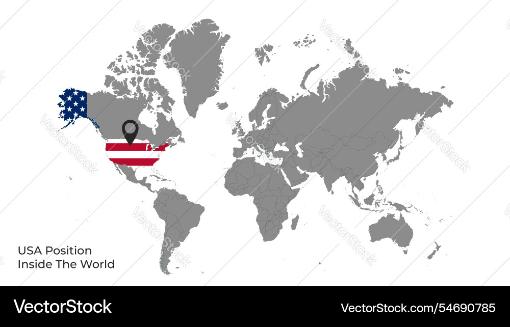 Usa position inside the world with flag in map Vector Image