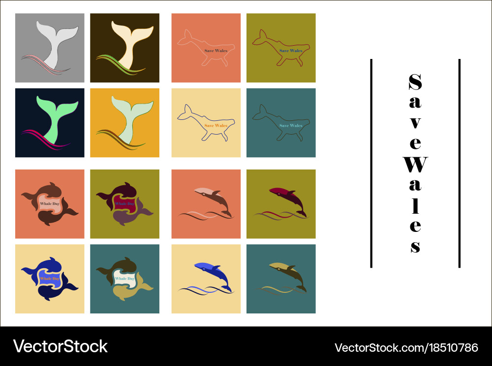 Assembly of flat icons on theme save whales Vector Image