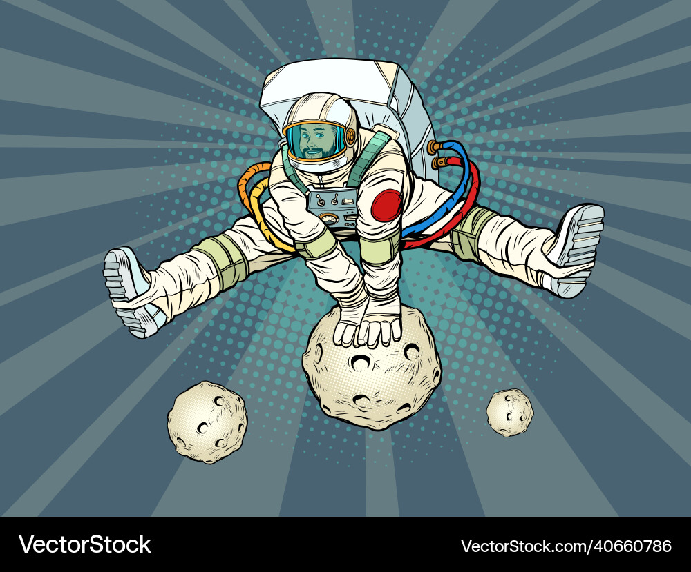 Astronaut rejoices jumping up through Vector Image