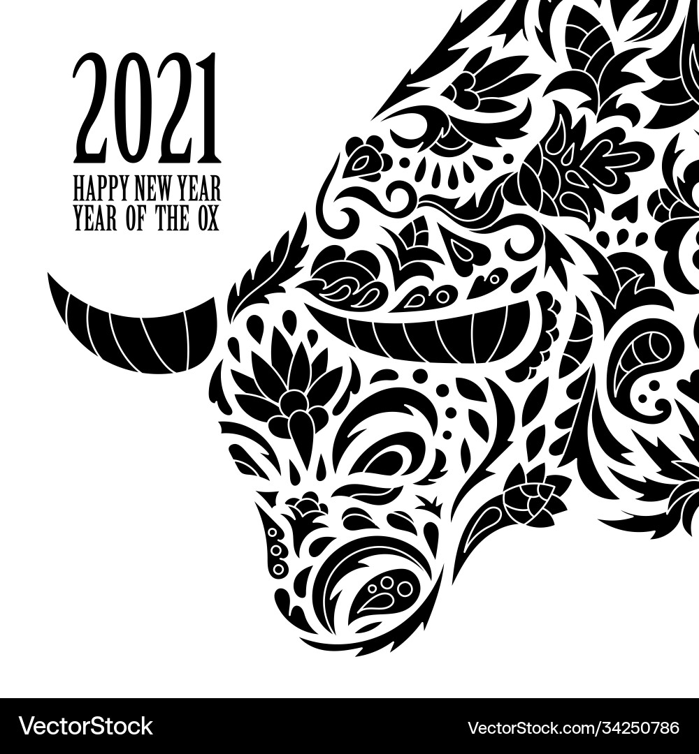 Black and white 2021 greeting card for chinese Black and white 2021 greeting card for chinese vector image