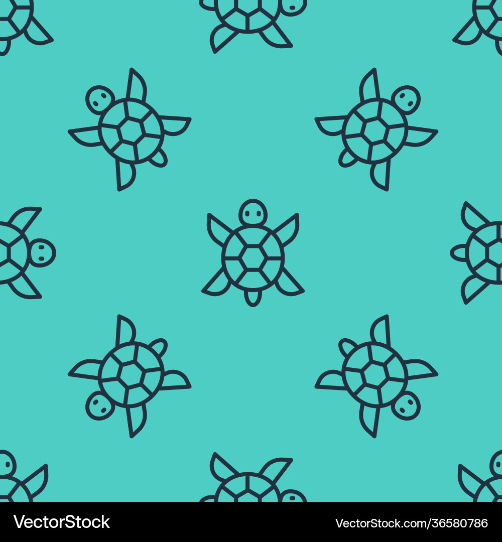 Black line turtle icon isolated seamless pattern Vector Image