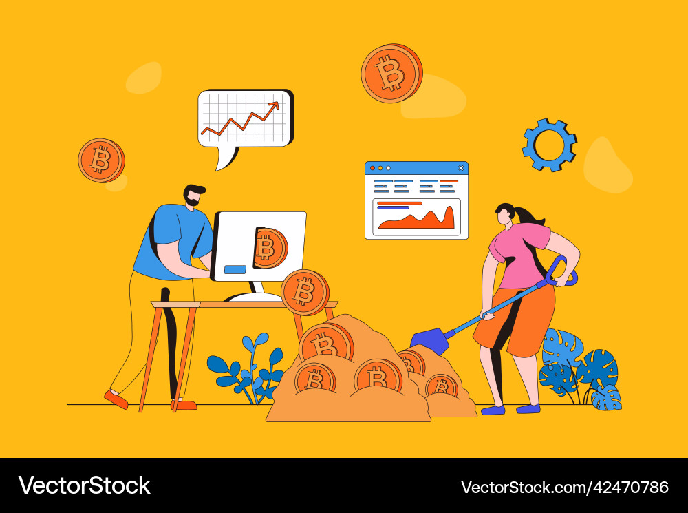Cryptocurrency mining web concept in flat 2d Cryptocurrency mining web concept in flat 2d vector image